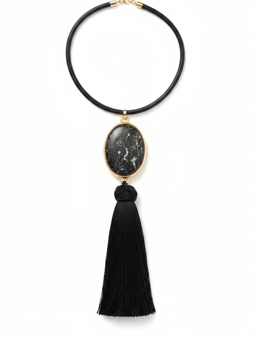 🖤▪️Camila Coelho▪️ Black Tassel Necklace with Marbled Stone and Gold Accent